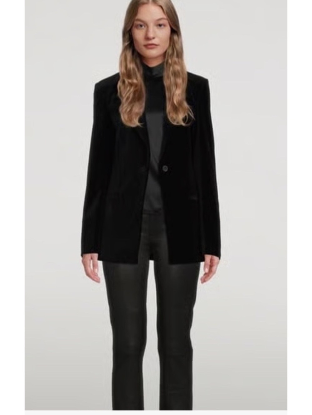 Frame Single Breasted Button front black velvet blazer 4 classic work casual